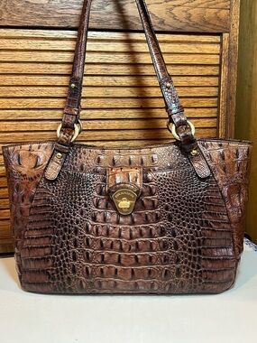 Brahmin Colette Melbourne croc embossed leather in pecan brown shoulder bag